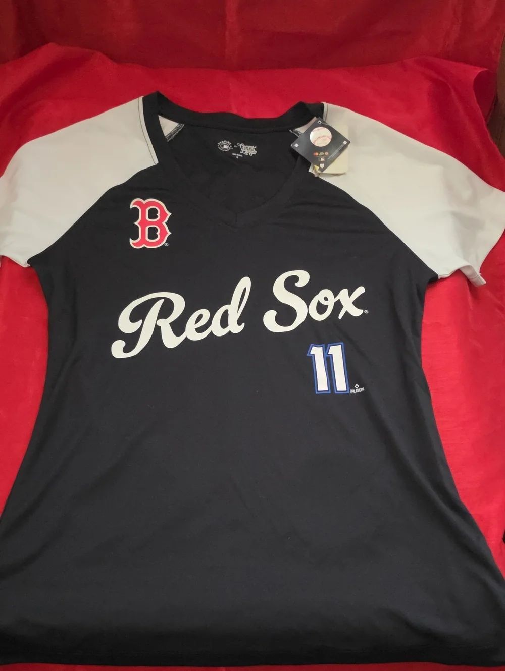Boston Red Sox Women's Black Jersey Tee with Grey Sleeves